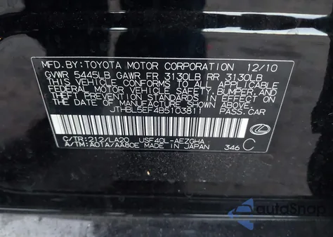 2011 Lexus Ls 460 from USA, damaged, VIN JTHBL5EF4B5103811